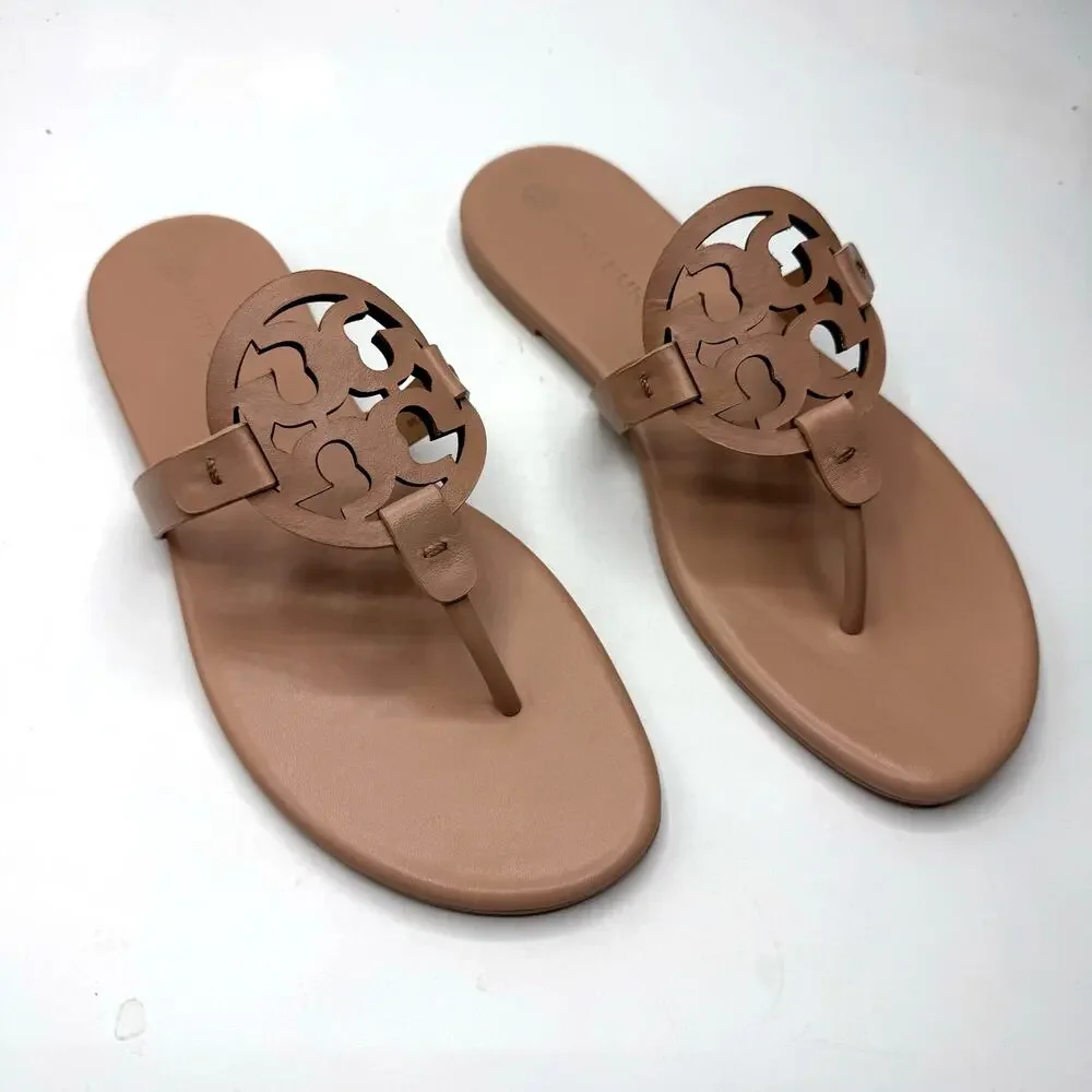 NEW NWT Tory Burch Miller Soft Calf Leather Sandals in Light Sand  US 9